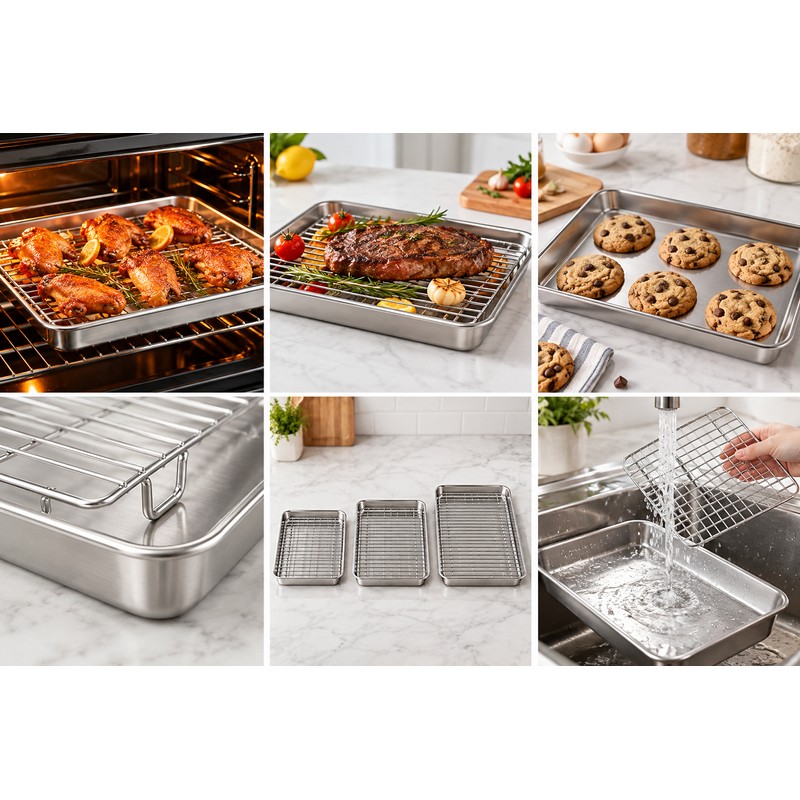 Stainless Steel Baking Pan with Wire Rack for Oven Cooking