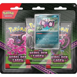 Pokémon-Sammelkartenspiel: 3er-Pack-Blister Karmesin & Purpur – Nebel der Sagen: Infamomo (3 Boosterpacks & 1 holografische Promokarte)
