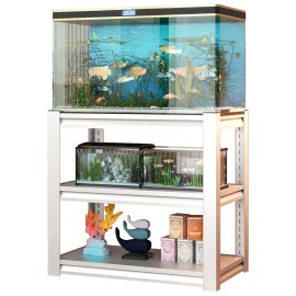 Aquarium Stand 3 Tier Metal Rectangular 20-30 Gallon Adjustable Fish Tank Shelf Antique White Living RoomColor: Antique White