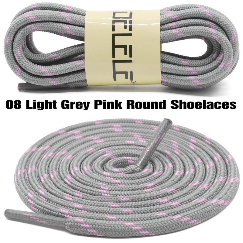 DELELE Round Work Boot Laces: 39 inch Light Grey Pink