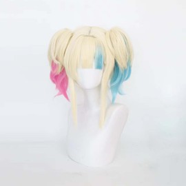 Another World Suicide Squad Harley Quinn Cosplay Wig, Heat Resistant Wig, Disguise, Wig Net Included, Comic Cave Event, Halloween, School Festival, Cultural Festival, Stage Performance, Costume