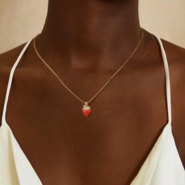 Roe Dolph Strawberry Necklace Strawberry Shortcake Backpack Dainty Gold Necklace Women Bow Flower Red Necklaces