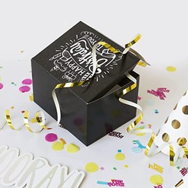 FETTIPOP Caja de Regalo Diy (Black Premium), Caja de Papel de Regalo con Confeti Explotando - Feliz Cumpleaños, Caja de Broma Sorpresa Emergente 7.2X5.5X4.3 In. 1 Unidad (Paquete de 1) Negro Premium