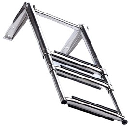 Amarine Made 3 Step Boat Boarding Ladder with Built in Drop Ladder Handle,316 Stainless Steel Telescoping Folding Ladder for Marine Boat Yacht Swimming Pool