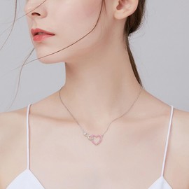 Ever Faith Dainty Gorgeous Pink Cubic Zirconia Interlock Infinity Heart Pendant Necklace Birthday/Valentines/Mothers Day Jewellery Gift for Mom Her Wife Lover