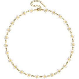 Siddhatva Gold Daisy Necklace for Women 14k Gold Flower Non Tarnish Dainty Trendy Choker Hypoallergenic Necklace Jewelry Set Gifts Women