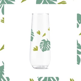 TOSSWARE POP 9oz Flute Tropical Abstract Series, SET OF 6, Premium Quality, Recyclable, Unbreakable & Crystal Clear Plastic Printed Glasses