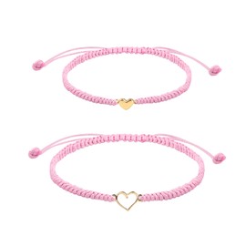 Mother Daughter Bracelets, Mother Daughter Matching Adjustable Heart Bracelets Set of 2 Pink String (Pink)