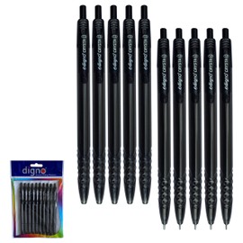 DCrysta Retractable Ballpoint Pens, BLACK, Medium Point (1.0mm), Pack of 10, Smooth Ball Pens, Comfort Grip, School Office Home Use, iVAIDEX Black Ball Pen