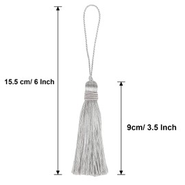 HedongHexi - 15 borlas pequeñas de 15,5 cm, hilo sedoso, con lazo de cordón de 2.5 pulgadas, para hacer joyas, recuerdos, marcadores, accesorios de manualidades (plata, 15 unidades)