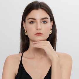 Miaofu Chunky Gold Hoop Earrings Water Drop Earrings for Women Hypoallergenic Sterling Silver Post Chunky Earrings Lightweight Drop Earrings for Women, Copper