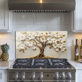 Tempered Glass Backsplash for Kitchen, Flowers Stove Splashback, Glass Backsplash, Used for Kitchen Wall Protection and Decoration, Easy to Install and Clean. (30x16'')