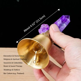 Super Loud Solid Brass Handbells Altar Bells Natural Amethyst Tower Bell Chimes Witch's Bells Hand Percussion Instruments Call Bells for Meditation Prayer Reception Pet Feeding and Home Decoration
