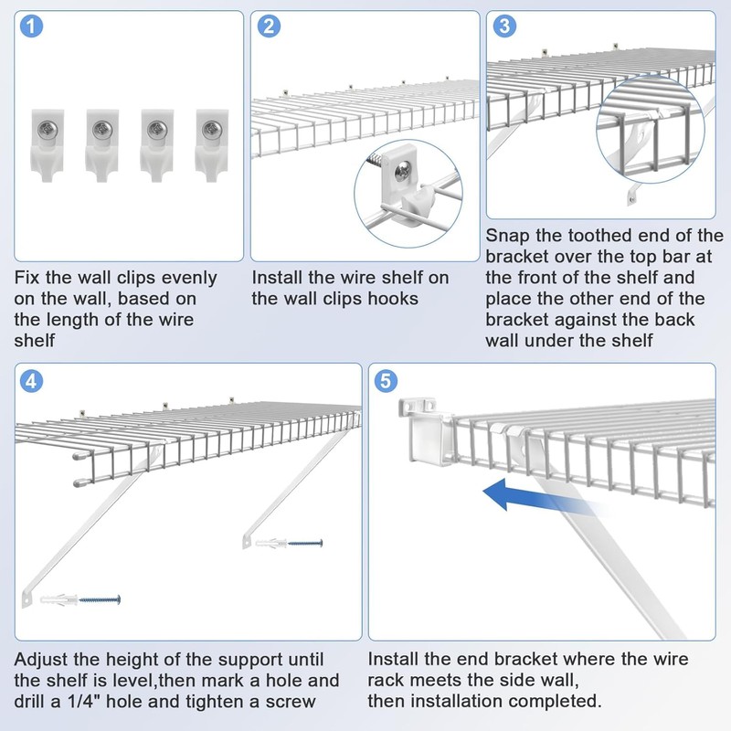 12 Inch Wire Shelf Brackets Set, 3 Pack Metal White