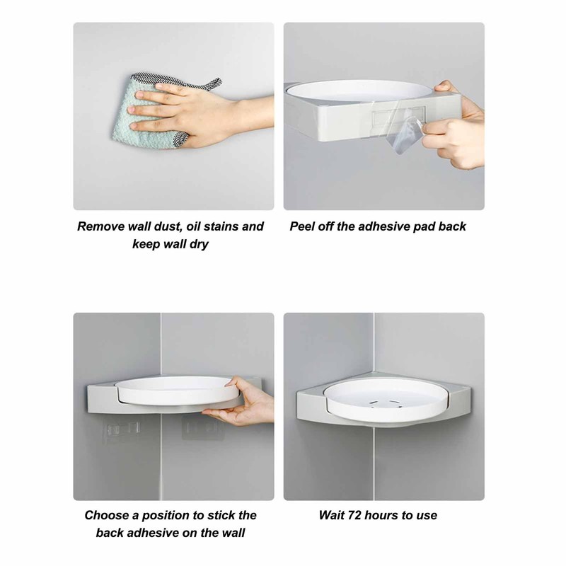 Shower Caddy Corner Rotate Wall Mount Easy Install Modern Plastic