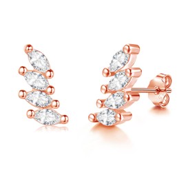 Cangall Stud Earrings 925 Silver Small, Hypoallergenic Flat Cross Bar Ear Climber Stud Earrings with AAAAA Cubic Zirconia, Dainty Sleeping Cartilage Tragus Silver Women's Earrings Stud Ear Piercing