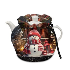 Yewattles Snowman Print Tea Pots Cozy Reusable Durable Teapot Dust Cover Soft Lightweight Fabric Keep Tea Warm for Housewife Mom Friend Home Kitchen Essentials Christmas Decor