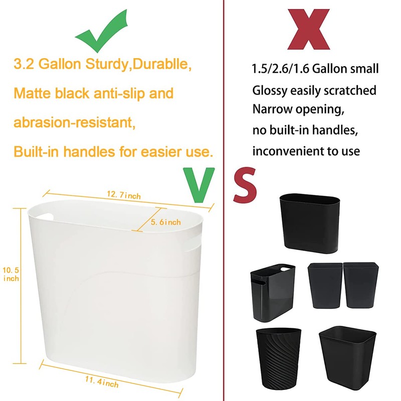 LOSYHU 2 Pack Small Narrow Trash Can with Handles 3.2