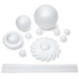 22 Piece 3D Solar System Model Kit for Kids Crafts, Outer Space Science Projects, White Polystyrene Foam Balls for Painting and Coloring, Spheres and Dowels Included