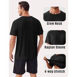 PINSPARK Men's Rash Guard Shirts Quick Dry Short Sleeve Gym Workout Tshirts Shirts Lightweight Surf T Shirts for Men Black