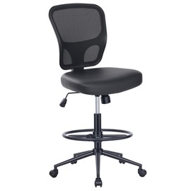 HYLONE Armless Office Chair with Footrest, PU Leather Swivel Desk Chair, Adjustable Height Drafting Chair for Home Office, Mid Back Counter Height Computer Chair