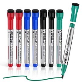 Glass Board Markers - 8 Pack, Bullet Tip, Magnetic Eraser Caps, Larger Capacity Barrel, 4 Colors Direct-Liquid Dry Erase Markers for Home, Office, Laboratory