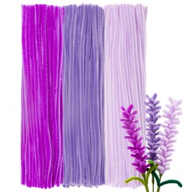 GUWINA 300Pcs Purple Pipe Cleaners Craft Bulk, 12'' Long 0.3'' Thick Fluffy Chenille Stems Set, 3 Assorted Colors Fuzzy Sticks for DIY Art, Making Flowers & Festive Decorations (Gradient Purple)