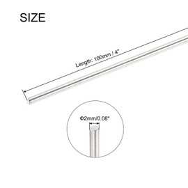 sourcing map 2mm x 100mm Stainless Steel Round Rod, Metal Solid Shaft Rods Lathe Bar Stock for DIY Crafts Model Car Helicopter Airplane 10pcs