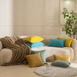 JUSPURBET Khaki Lumbar Velvet Throw Pillow Covers 14x24 inch Set of 2 for Home Decor Living Room Bedroom Couch Decorative Broadside Soft Cushion Case with Invisible Zipper