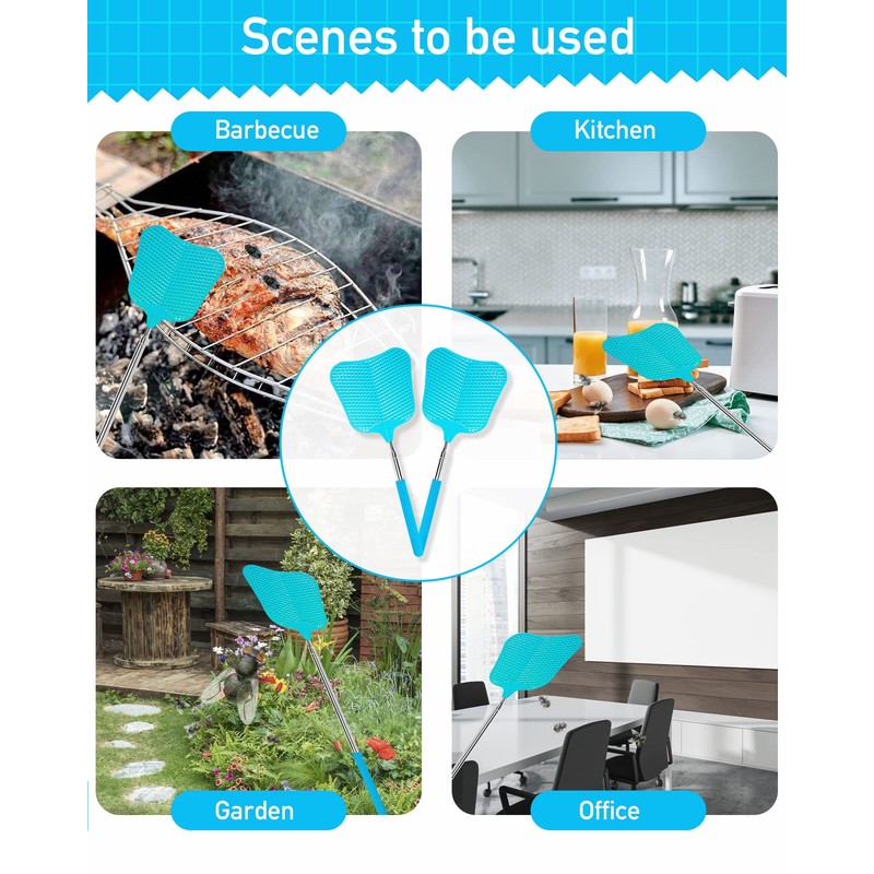 Wapodeai 2 Pack Fly Swatters Heavy Duty Set, Telescopic Fly