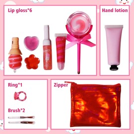M&U MAKE YOU UP Lip Gloss Set for Girls, 11Pcs Lip Care Set with Ice Cream and Lollipop Shaped Lip Glosses