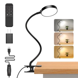 iFalarila Reading Light with Remote, LED Desk Lamp Clip on [1H Timer & Nightlight] RA>95 Dimmable Flexible Gooseneck, USB Reading Lamp Clamp for Table - 3.5'' (Adapter Included)