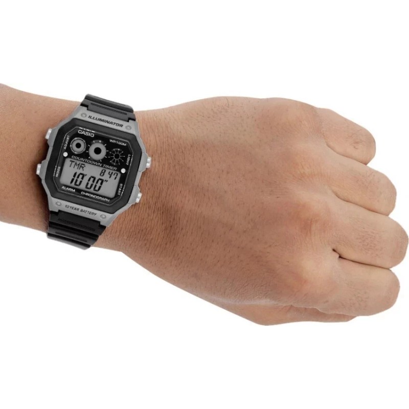 Casio AE1300WH-8AV, 10 Year Battery Watch, 100M, Alarm, Illuminator, Countdown