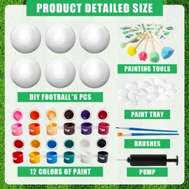 Ruioomeep Football Painting Set Craft Set, DIY 3D Football Lamp Painting Set, Children 6 Pieces DIY with Pigment Sticker Football, Birthday Gift Craft Set Girls Boys 3-10 Years Easter Gift Ideas