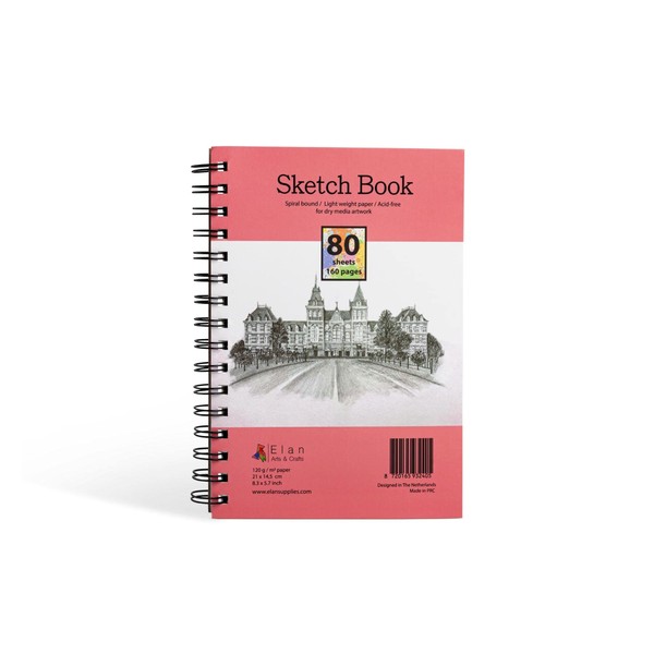 Elan Sketchbook A5, 80 Sheets 120gsm Smooth Paper, Sketchbook A5, Sketchbook Spiral Bound, Sketch Pad A5 with Blank Lightweight Sketch Paper, Drawing Pad Professional, Drawing Book, Sketch Book