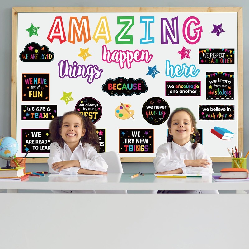 JarThenaAMCS Motivational Bulletin Board Decoration Amazing Things Happen Here Paper