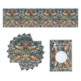 William Morris - Camino de mesa y manteles individuales de lino y algodón, diseño floral, decoración de mesa para el hogar, para comedor, granja, boda, fiesta, vacaciones, cena, 13 x 70 pulgadas