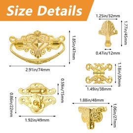 Morobor Gold Jewellery Box Antique Clasp Hasp Hinges Handle Box Corner Protection Kit for DIY Jewellery Box, Wooden Case, Jewellery Chest Storage Box Not Included