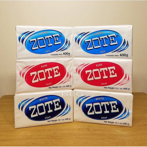 Zote Laundry Soap Bars Combo Pink White Azul 14.1 oz (6 Pack) cleaner washing kitchen jabon home detergent bath house products. 080585090197.