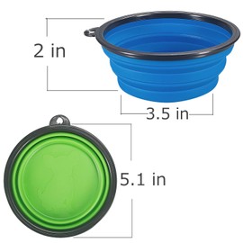 Comsun 2-Pack Collapsible Dog Bowl, Foldable Expandable Cup Dish for Pet Cat Food Water Feeding Portable Travel Bowl Blue and Green