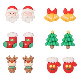 AoedeJ 6 Pairs Christmas Earrings Studs Cute Christmas Earrings Santa Earrings Christmas Stud Earrings for Women (Style 3)