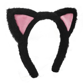 HFZRZFH Black Cat Ears Hairband - Plush Soft and Cute for makeup, shower, party, role play - Comfortable, Versatile Accessory for Girls and Women - One Size Fits Most