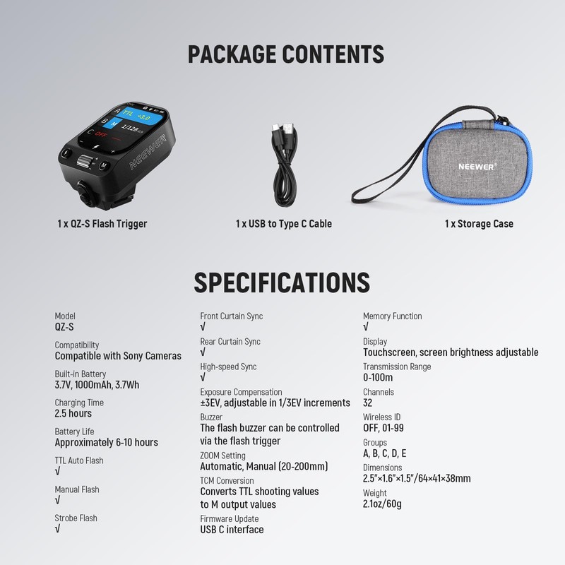 NEEWER QZ-S 2.4G TTL Wireless Flash Trigger Transmitter, 1/8000s HSS,