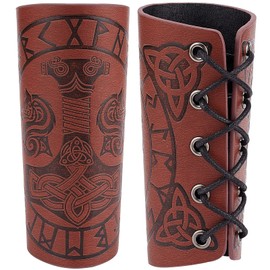 GORGECRAFT Pack of 2 Leather Cuff Bracelets, Medieval Armour, Bracers, Hammer Pattern, Wrist Band Protection, Archery, Buckle, Bracers, Unisex Leather Cuffs (Coconut Brown)