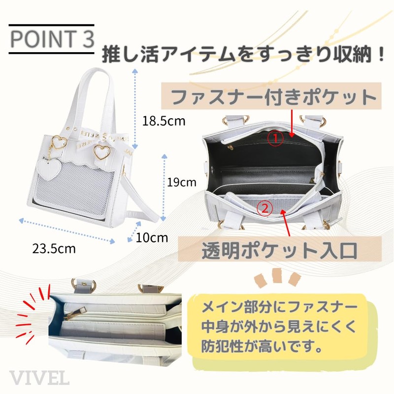 VIVEL Women's Pain Bag, Small, Mini, Pushing Bag, Transparent Pocket,