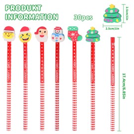Unvtap Christmas HB Pencil Set of 30 Pencils with Eraser from Snowman, Elk, Santa, Christmas Pencils, Pencil with Eraser for Children, Gifts, Bag Filler