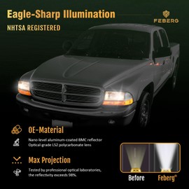 FEBERG [OE Style Anti-Yellowing Headlights Assembly For 1997-2004 Dodge Dakota, Headlight Compatible with 1998 1999 2000 2001 2002 2003 Durango Replacement Headlamp L+R