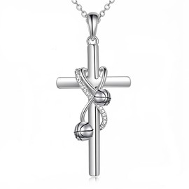 POPLYKE Basketball Cross Necklace for Women Sterling Silver Cross Pendant Necklace Sport Jewelry Gift for Women (basketball)