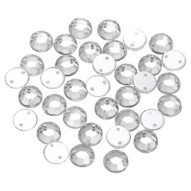 sourcing map 100Pcs Flat Back Sew on Rhinestones Beads, 8mm Clear Crystal Round Gems with Hole for Craft Clothing Decorations, Clear