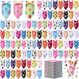 Abbylike 200 Pieces Paw Print Dog Bandanas Bulk Paw Bandanas for Dogs Pets Triangle Kerchief Bibs for Puppy Pet Cats Party Costume Accessories